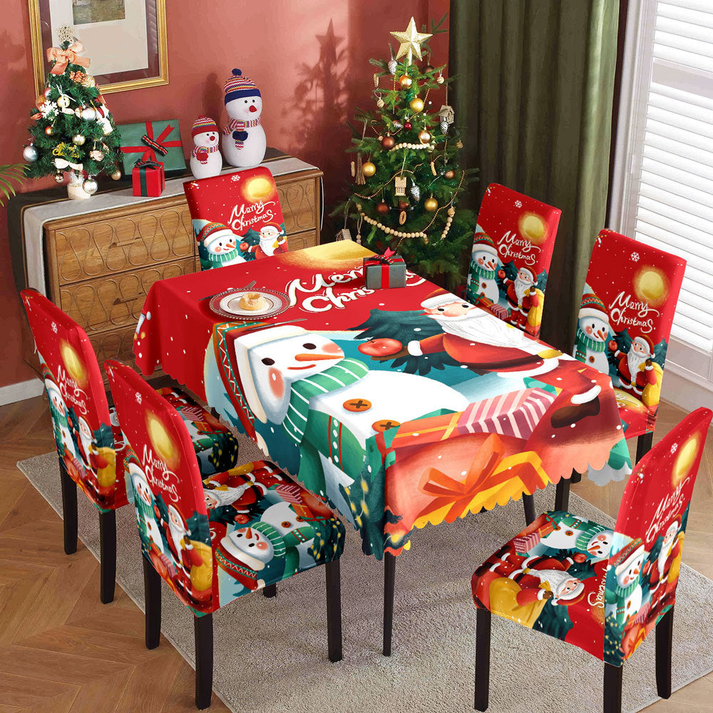 Christmas Waterproof Printed Tablecloth Restaurant Home Printed Chair Cover Christmas Tablecloth Chair Cover Decorative Set 10