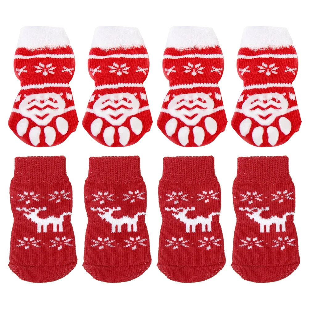 8pcs Pet Warm Cotton Socks Soft Anti Slip Claw Pattern Protect Feet Cold Snow Christmas Dog Cat Stockings Gifts 5