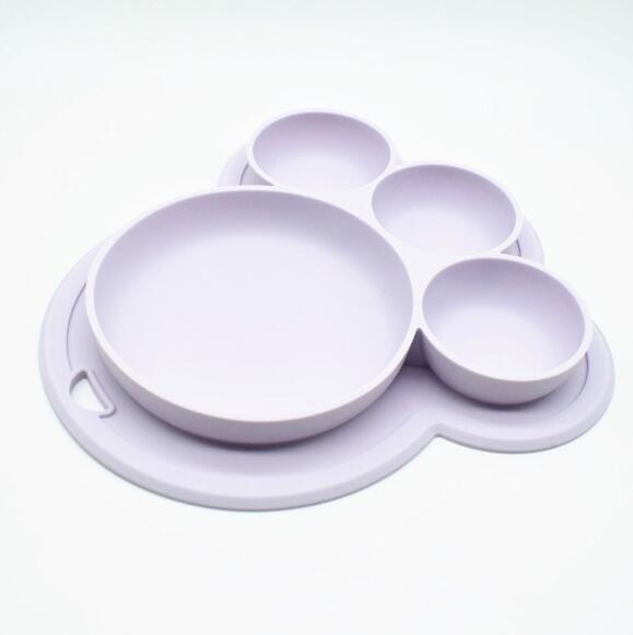 Kids Food-grade Silicone Home Dinner Dish Baby Plate Tableware Bear Paw Shape Children Training Cartoon Bowls Suction Toddler 9