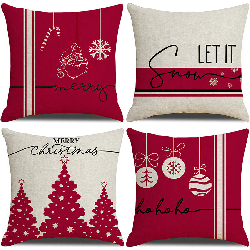 Pink cartoon Christmas linen pillowcase, sofa cushion, home goods pillowcase 2