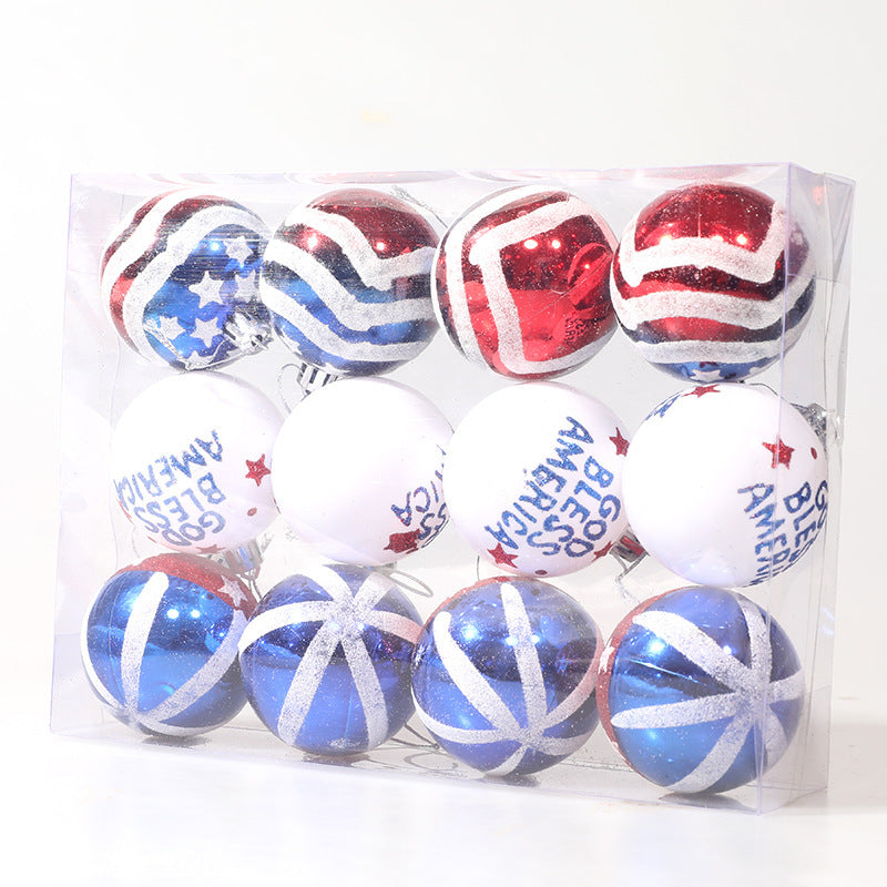 American Independence Day Christmas Plastic Balls Christmas Tree Decoration Hand drawn Ball Set 2