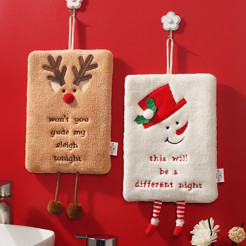 New Christmas hand towel can be hung with thick coral fleece towel, kitchen absorbent quick drying cloth, cartoon hand towel 2