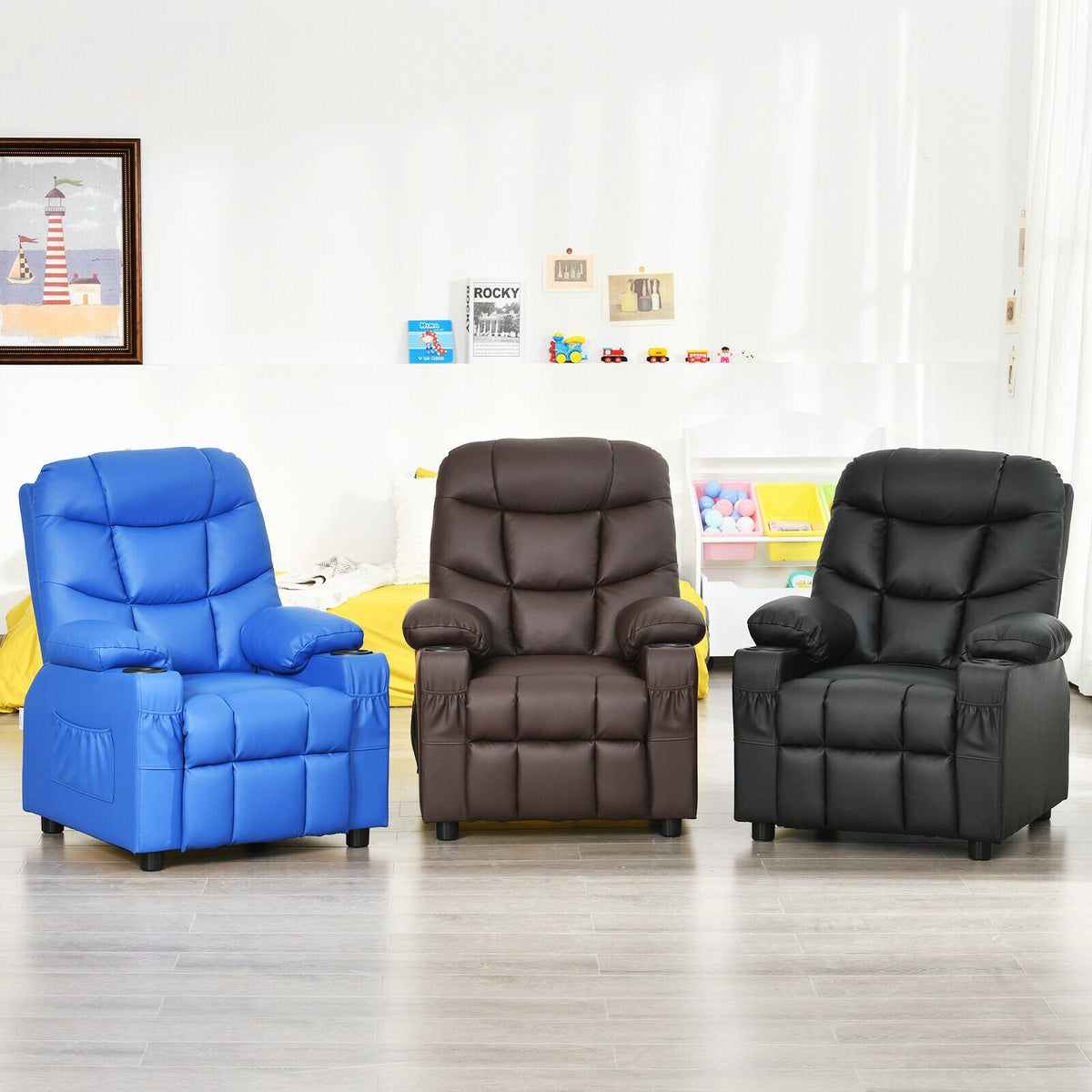 Kids Recliner Chair with Cup Holder and Footrest for Children 6
