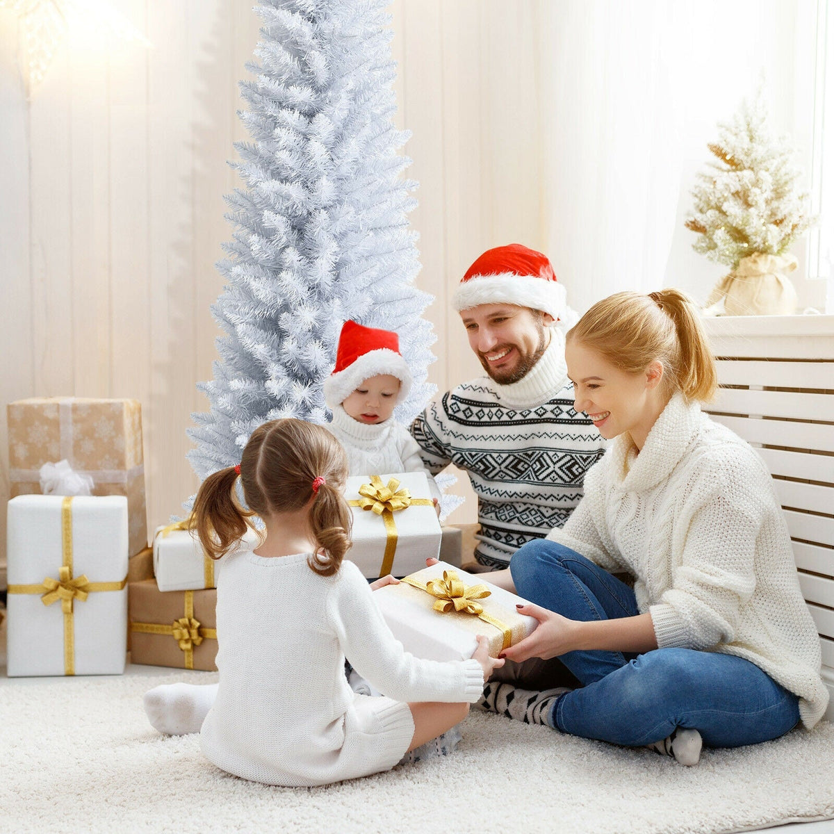 6 Feet Unlit Artificial Slim Pencil Christmas Tree with Metal Stand 6