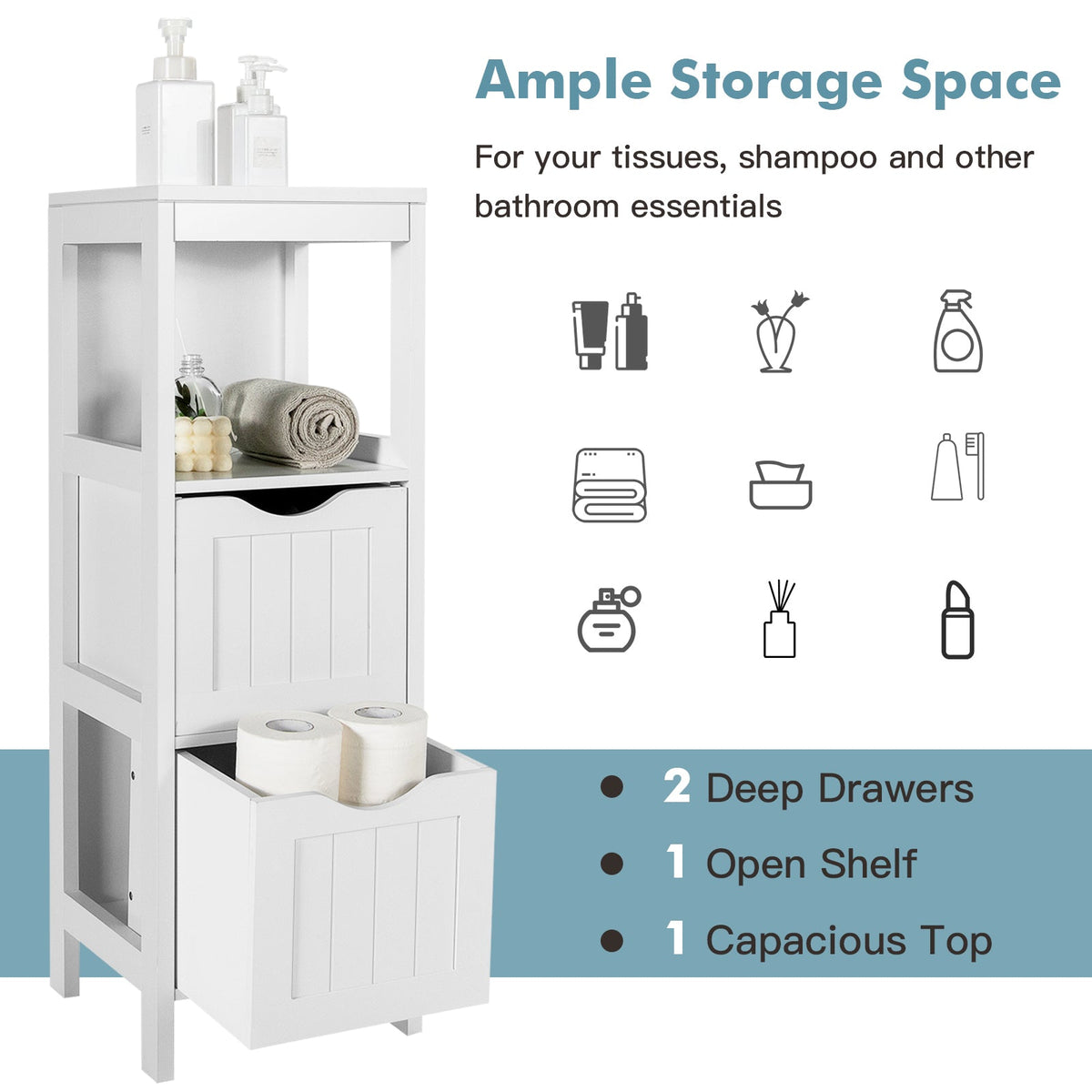 Freestanding Storage Cabinet with 2 Removable Drawers for Bathroom 30