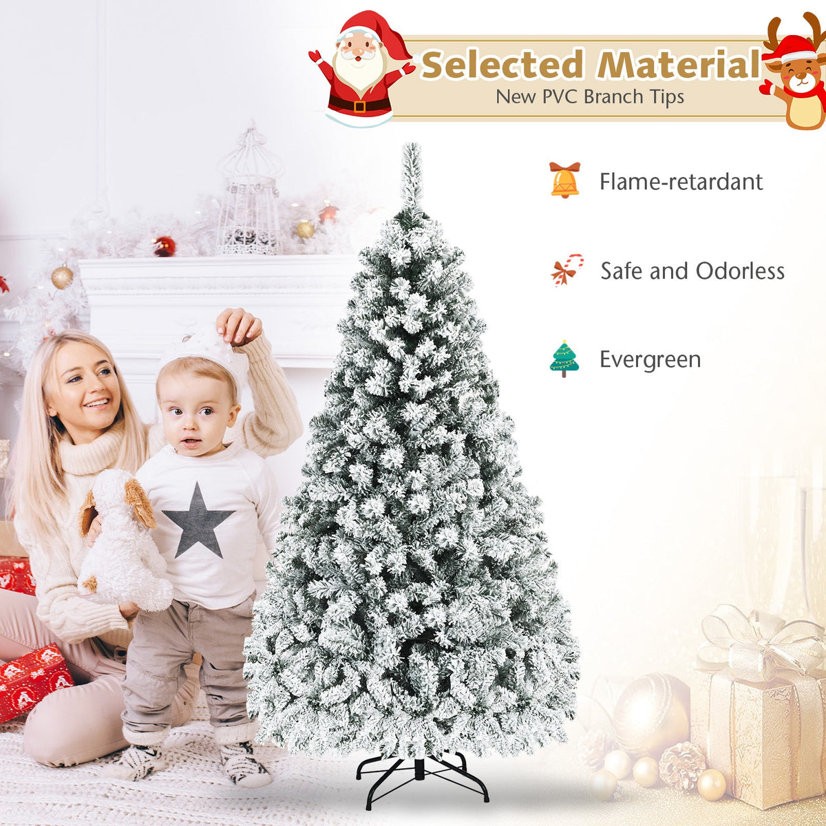 Pre-Lit Premium Snow Flocked Hinged Artificial Christmas Tree 8