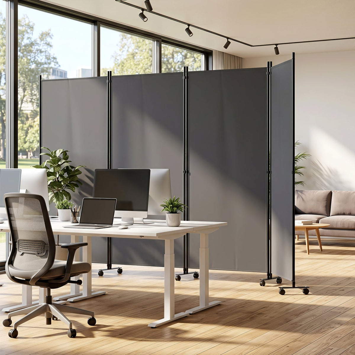 4-Panel Folding Room Divider with Wheels - 71.5" Tall 9