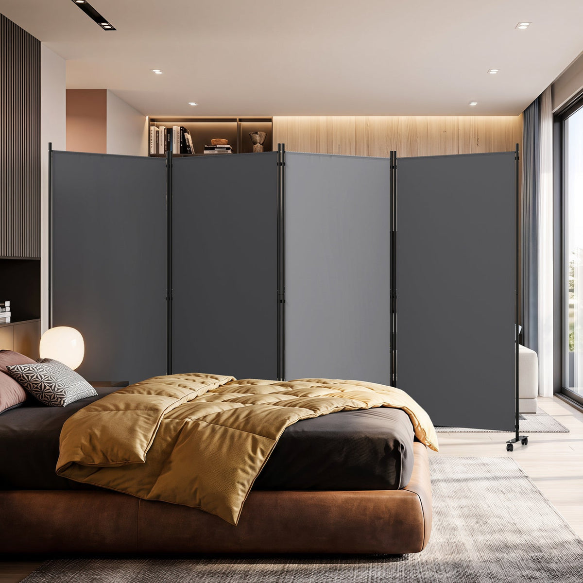 4-Panel Folding Room Divider with Wheels - 71.5" Tall 10