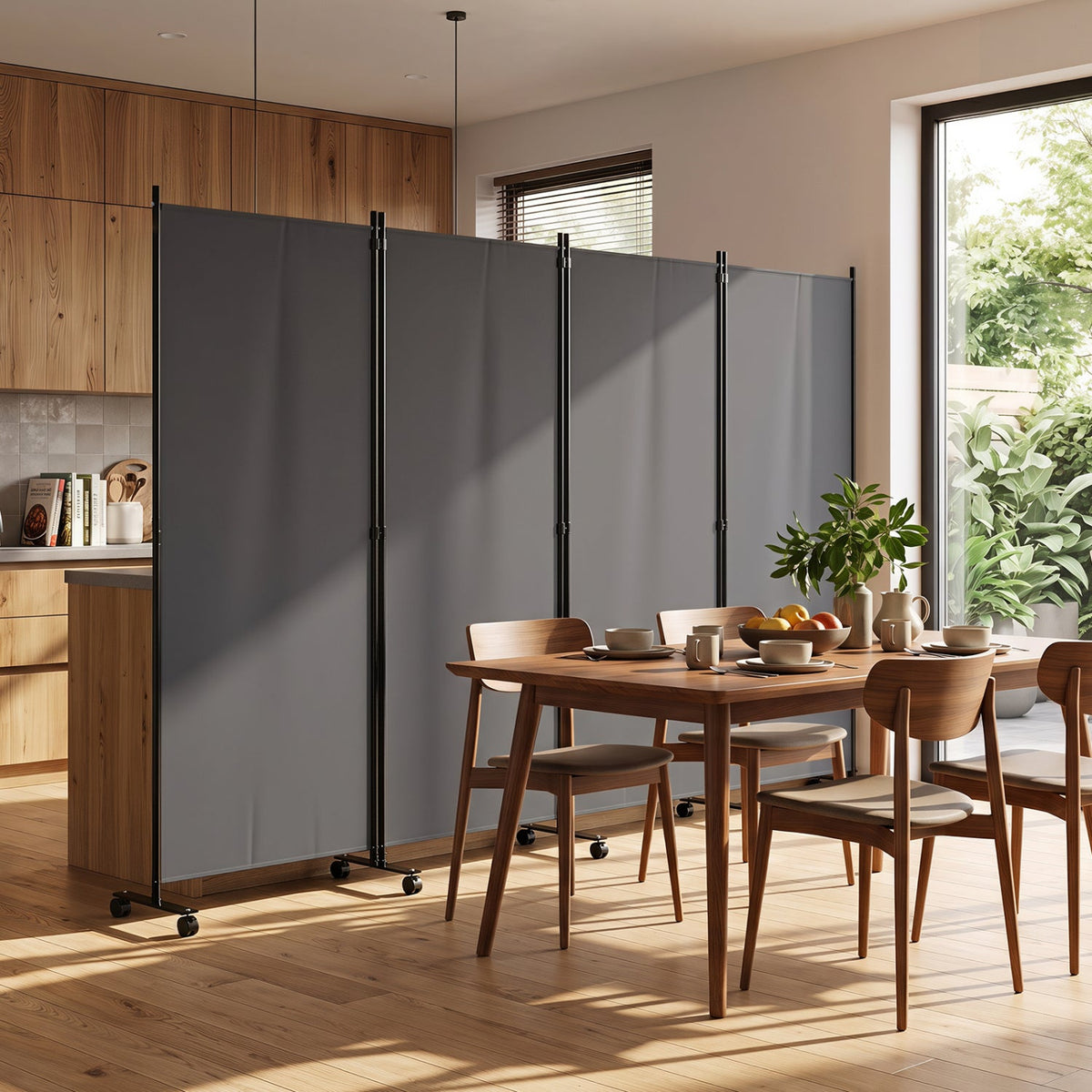 4-Panel Folding Room Divider with Wheels - 71.5" Tall 14