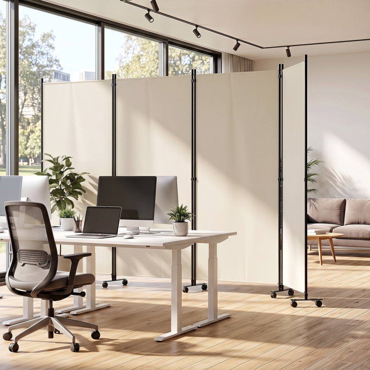 4-Panel Folding Room Divider with Wheels - 71.5" Tall 1