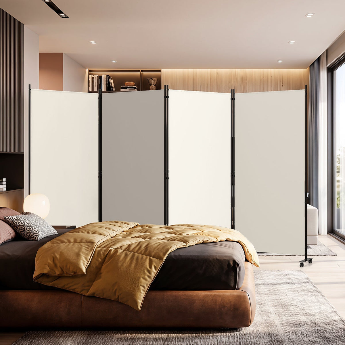 4-Panel Folding Room Divider with Wheels - 71.5" Tall 2