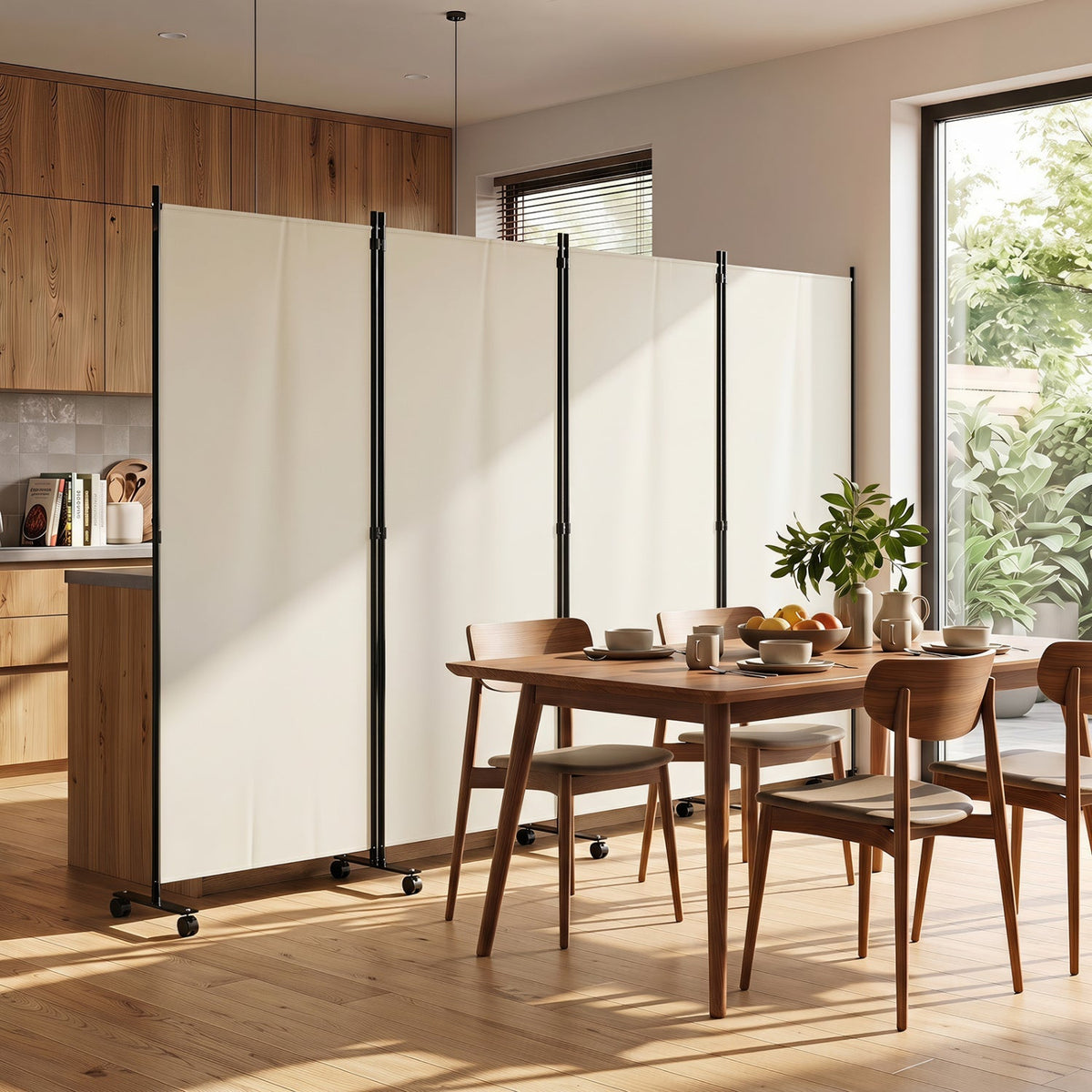 4-Panel Folding Room Divider with Wheels - 71.5" Tall 6