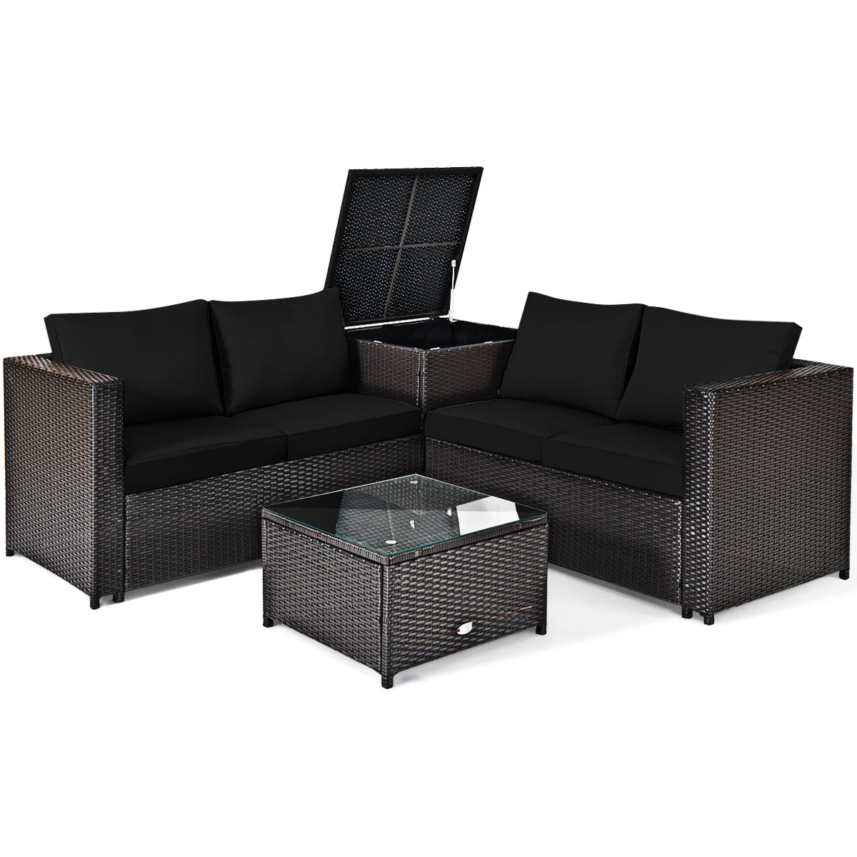 4 Pieces Outdoor Patio Rattan Furniture Set with 12