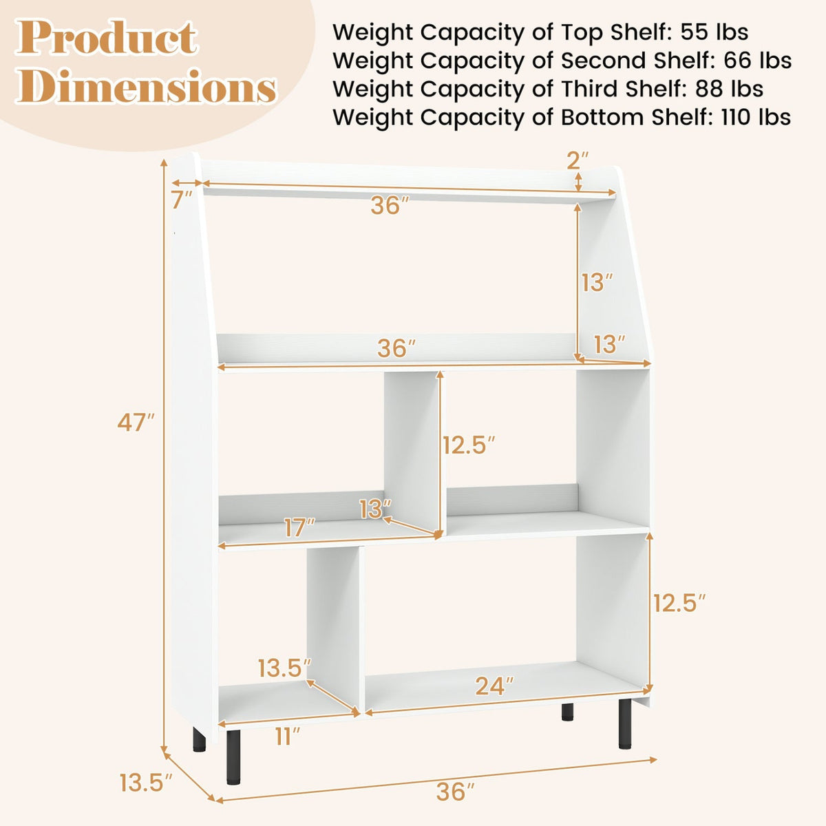 4-Tier Open Bookcase with Anti-Tipping Kits - White 5