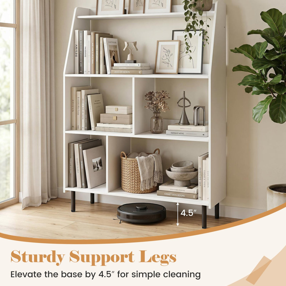 4-Tier Open Bookcase with Anti-Tipping Kits - White 7