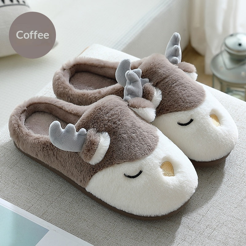 Women Winter Home Slippers Deer Elk Non-slip Soft Warm House Shoes Mens GIrs Indoor Bedroom Couples Floor Footwear Fuzzy House Slippers For Women Durable Furry Bedroom Slipper Lightweight And Non-Slip 11