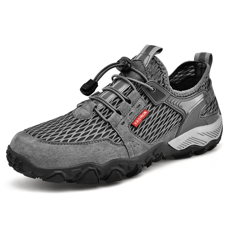 Men's Summer Leather Breathable Outdoor Sports Casual Shoes Non-slip Soft-soled Mesh Surface Hiking Shoes 7