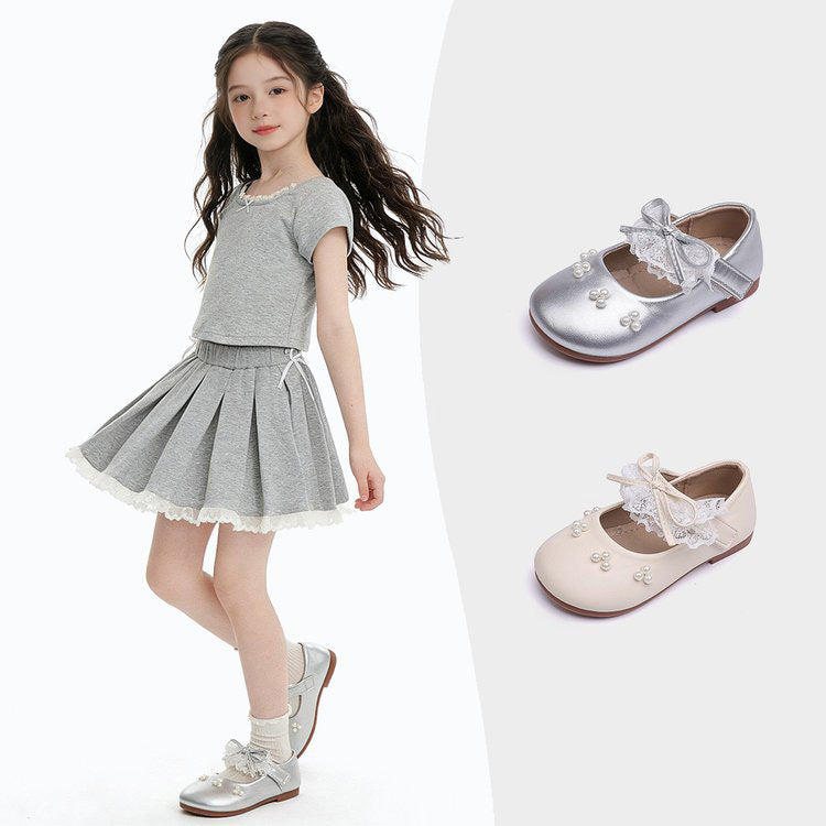 Children's Leather Shoes For Baby Girls, Mary Jane Lace Princess Shoes, Fashionable And Versatile Soft Soled Single Shoes 1