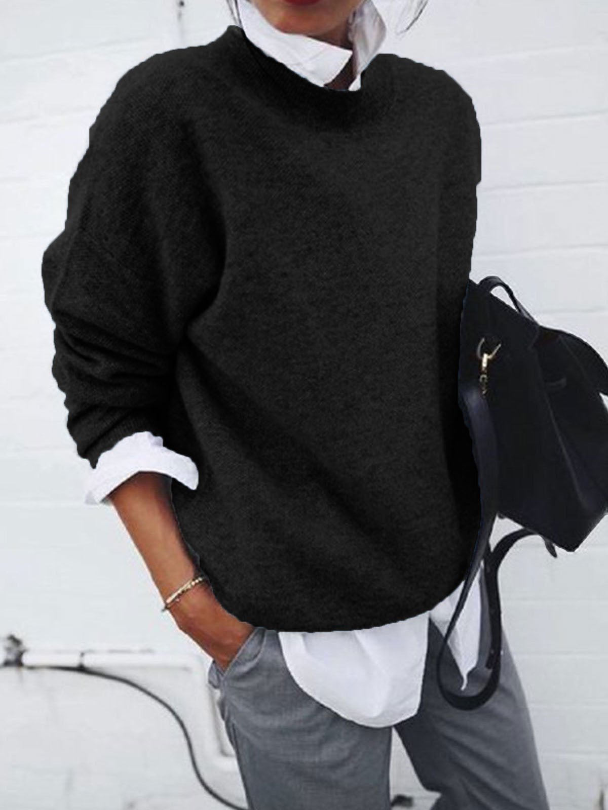 Fashion Long Sleeve Pullover Sweater Fall And Winter Fashion Solid Color Knitted Tops For Women Clothing 2