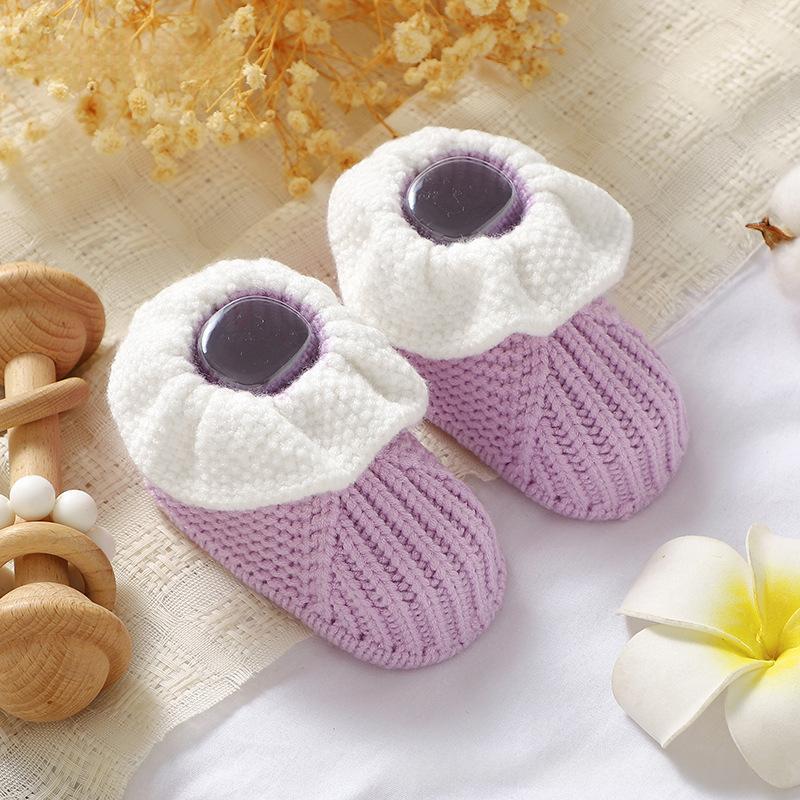 Cute Solid-color Ruffled-knit Toddler Shoes Wool Knitted Floor Socks For Babies And Toddlers 7