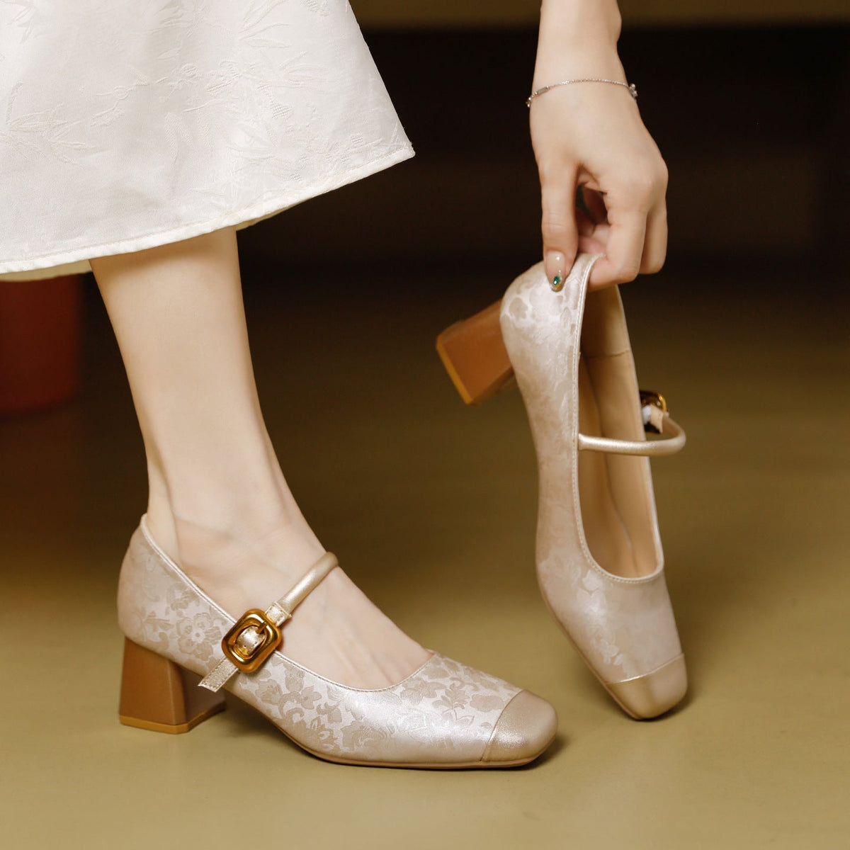 Chanel-inspired Vintage Versatile Chunky-heel Square-toe Low-cut Womens Shoes 6