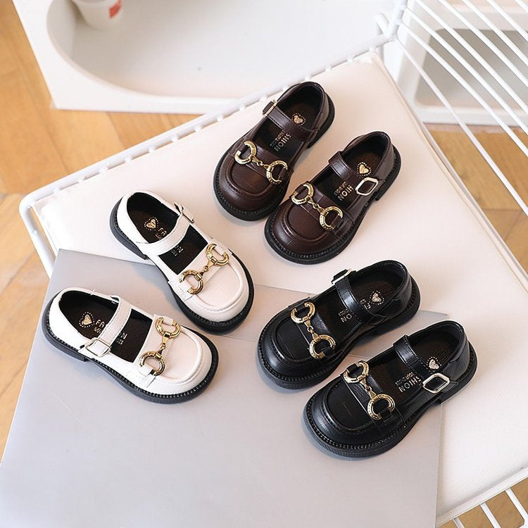 2026 Spring Trendy JK Style Girls Leather Shoes Metal Buckle Baby Flats Kids Casual Leather Shoes 2
