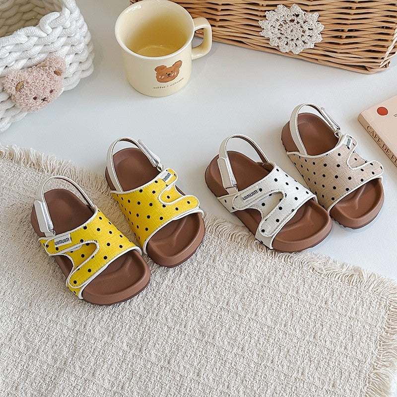 2026 Summer New Kids Sandals, Soft Light Sole Girls Shoes, Fashion Polka Dot Hook & Loop Beach Shoes For Little Middle Big Kids 3