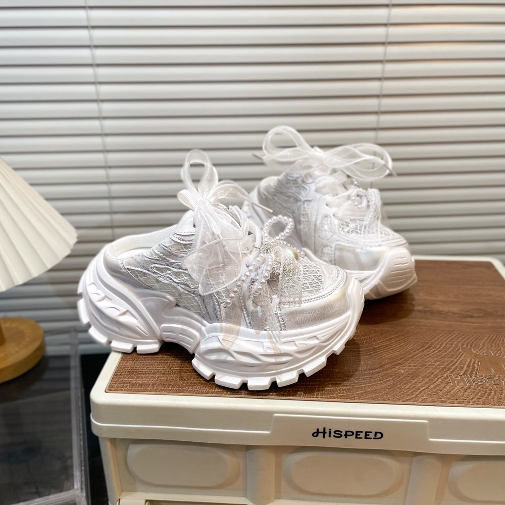 Pearl Lace Bow Baby Girl Daddy Shoes 6