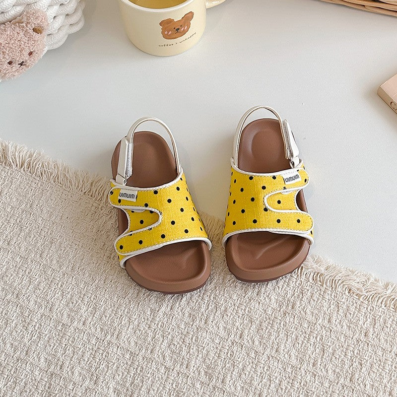 2026 Summer New Kids Sandals, Soft Light Sole Girls Shoes, Fashion Polka Dot Hook & Loop Beach Shoes For Little Middle Big Kids 5
