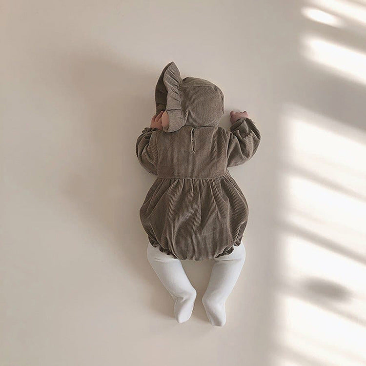 Kids Corduroy Embroidered Long Sleeve Romper Bodysuit 3
