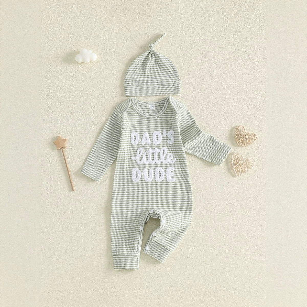 Baby Boygirl Towel-embroidered Striped Long-sleeve Onesie With Hood 2