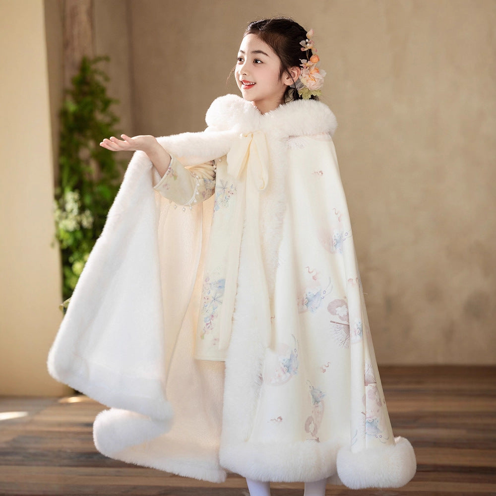 Girls Velvet-Quilted Warm Cloak 2
