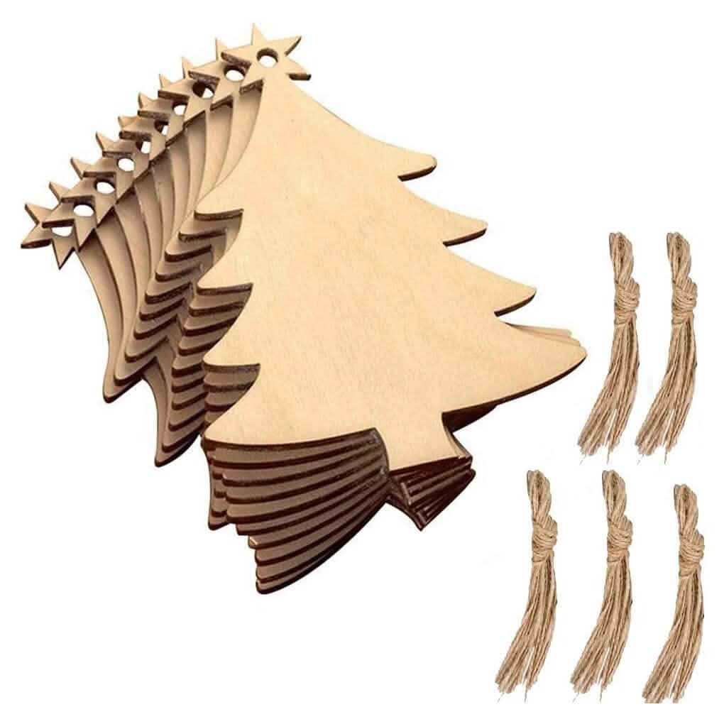 50-Pieces: Wooden Mini Christmas Tree Small Pendant 1