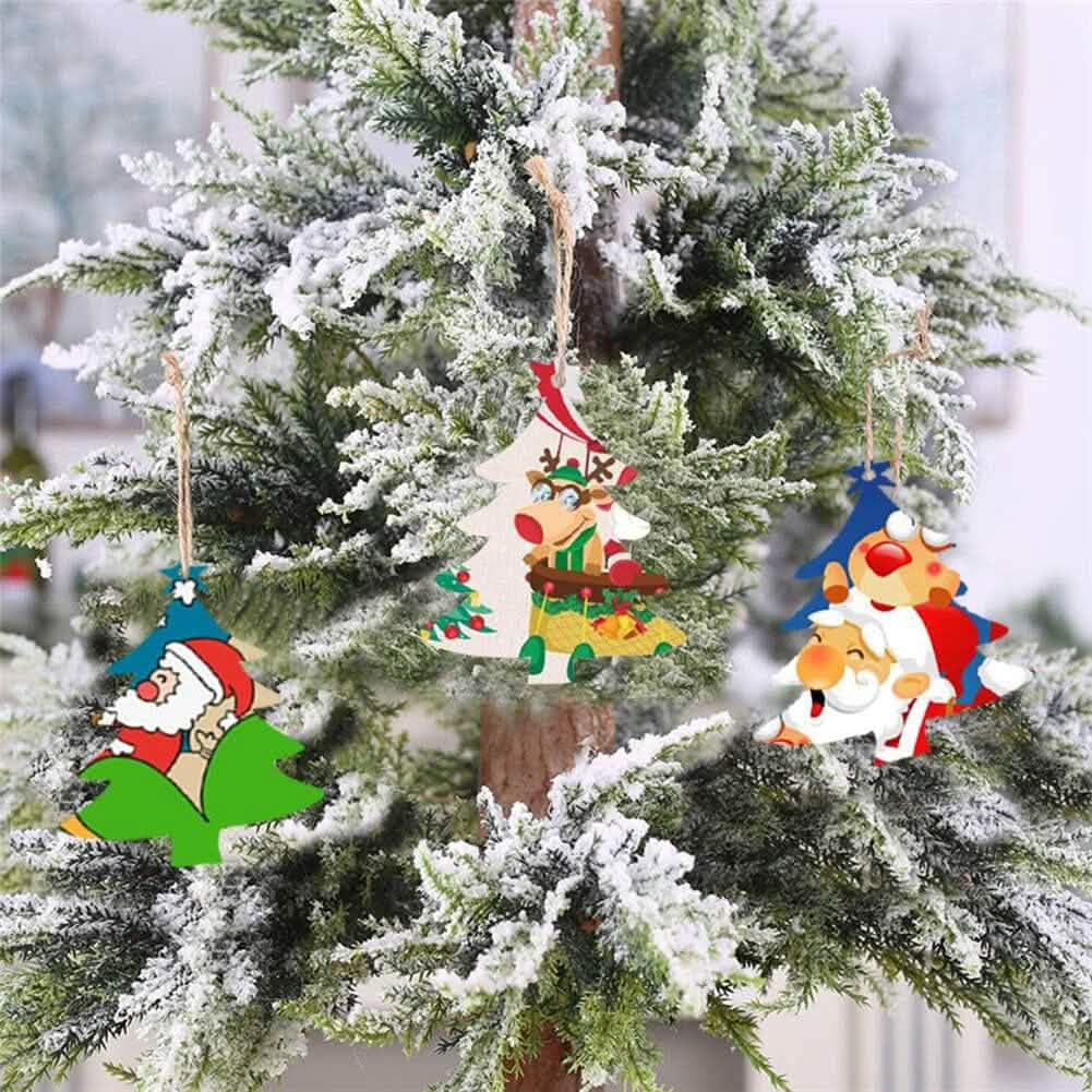 50-Pieces: Wooden Mini Christmas Tree Small Pendant 6