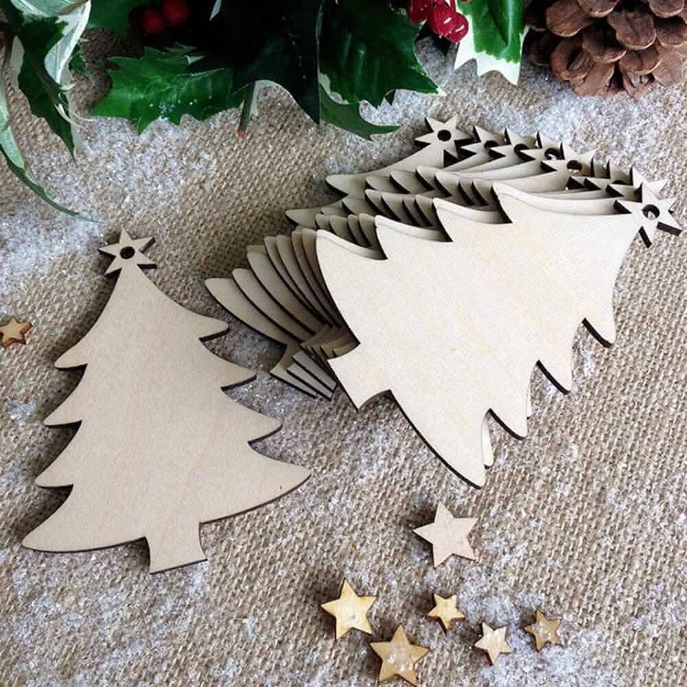 50-Pieces: Wooden Mini Christmas Tree Small Pendant 3