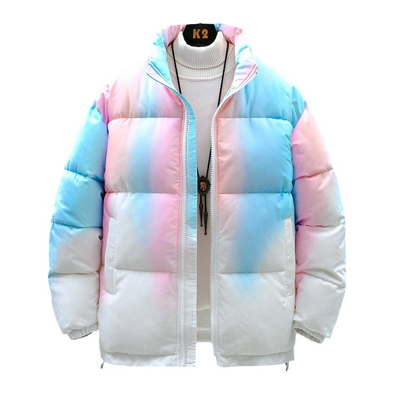 Fashion Stand-up Collar Gradient Coat Couples Winter Warm Plush Thickened Jacket With Pockets Loose Outwear Top For Women Men Clothing 5
