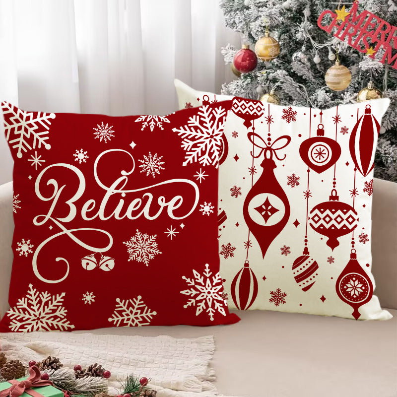 Christmas red ball pillow cover Christmas holiday themed home decoration pillowcase linen waist pillow 4