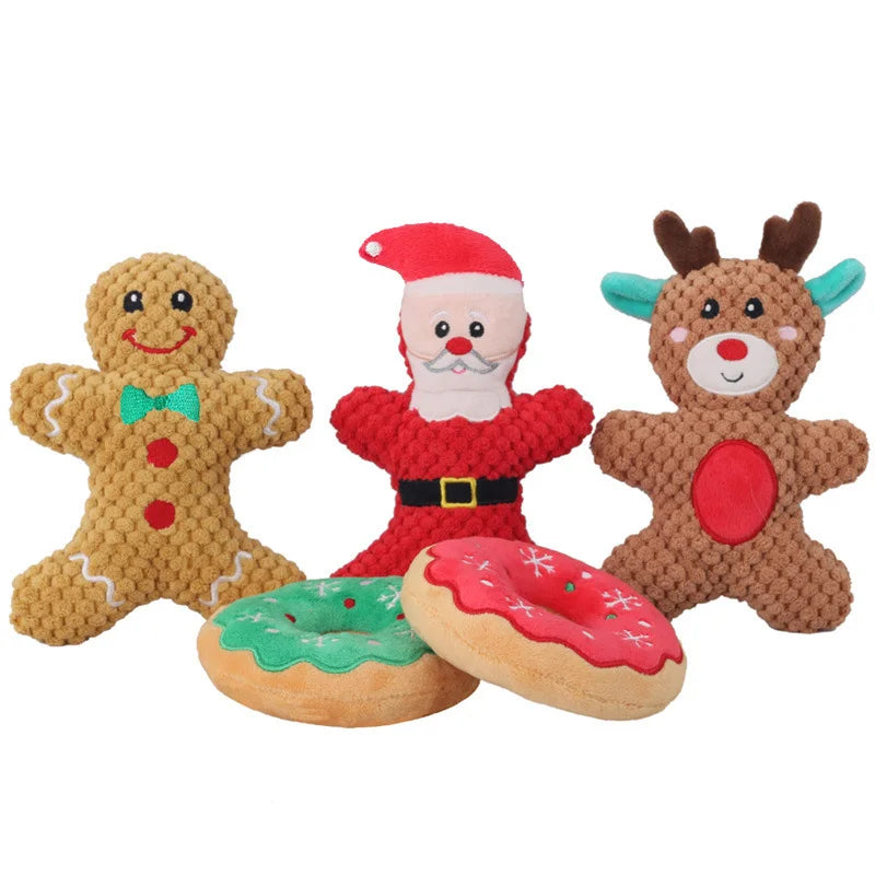 Xmas Pet Dog Plush Noise Chewing Toy Santa Elk Gingerbread Man Donut Cat Dog Christmas Series Cartoon Dog Toy Plush Squeak Toy 1