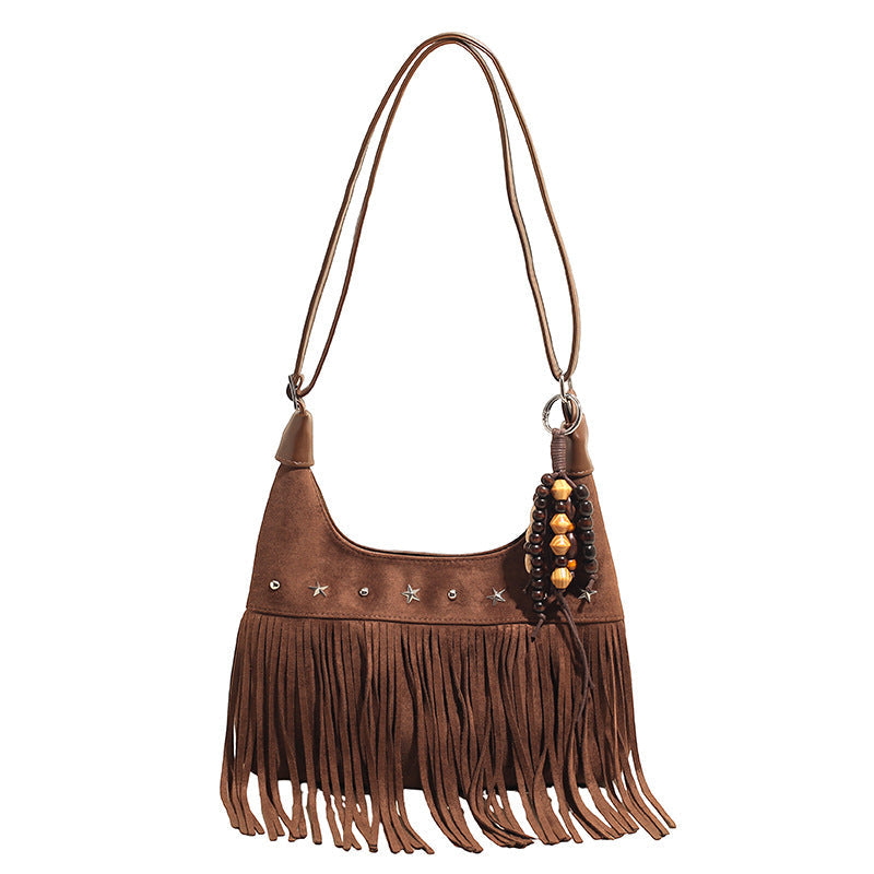 Suede Single-shoulder Crossbody Bag With Tassels 6