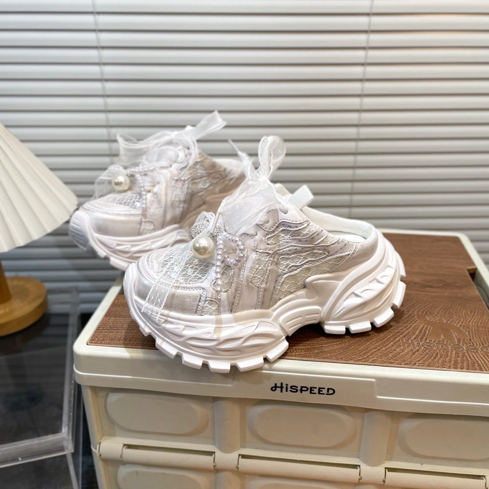 Pearl Lace Bow Baby Girl Daddy Shoes 1