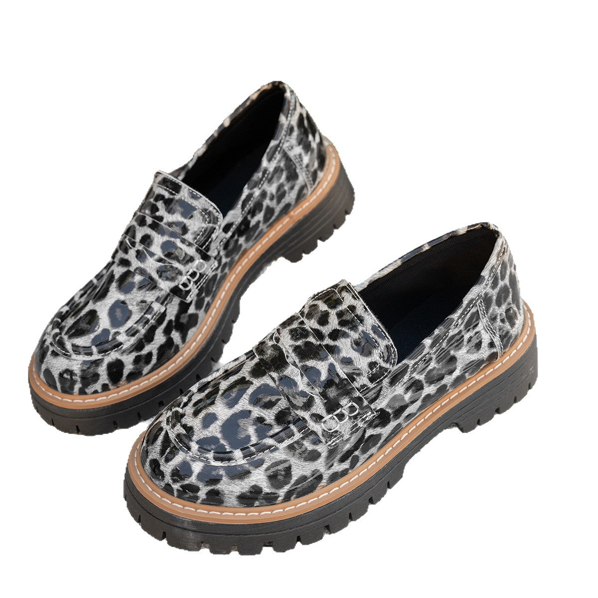 New Autumn Leather Belt-Buckle Patent Leather Leopard-Print Vintage Womens Shoes 3