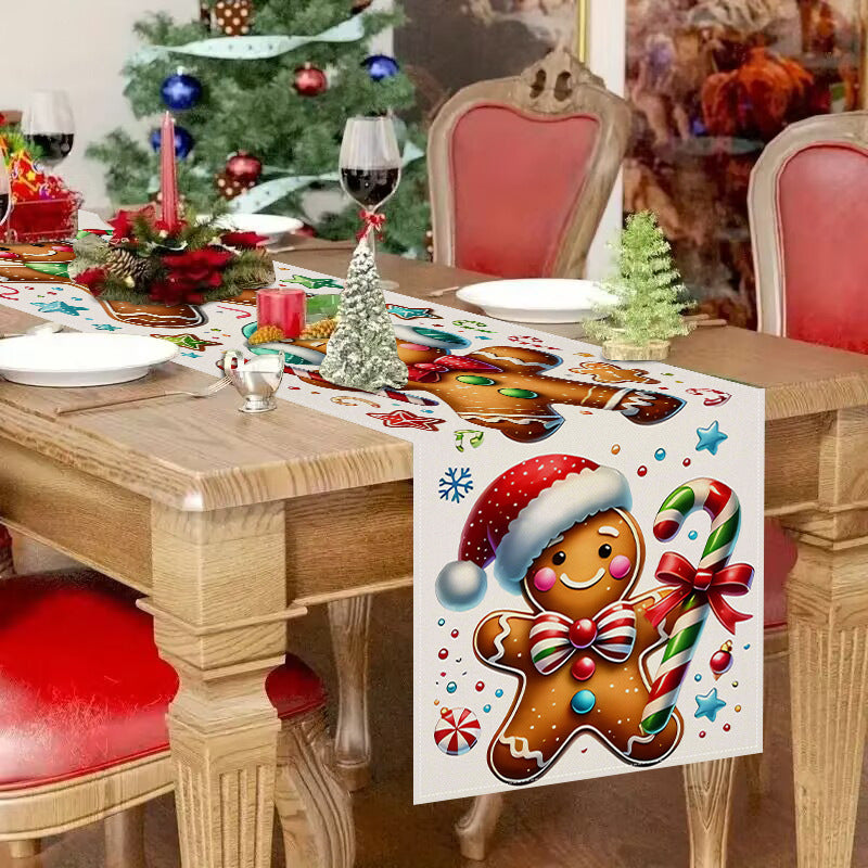 New Gingerbread Man Table Flag Christmas Party Decoration Tablecloth Mat Living Room Dining Room Tablecloth Printed Tea Table Fabric 4