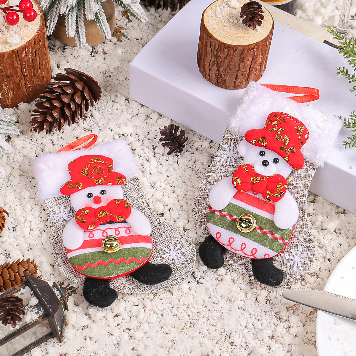 Christmas Doll Socks Cartoon Plush Christmas Socks Christmas Tree Pendant Santa Claus Snowman Candy Gift Bag 4