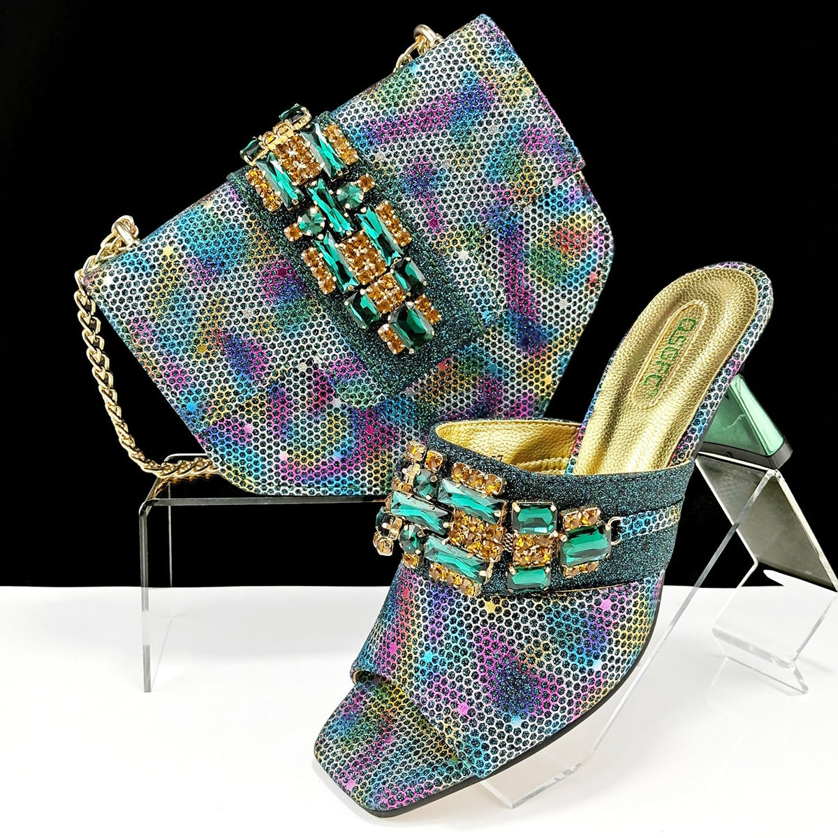 Women's Shoes And Bags Suit Camouflage Fabric Drill Buckle Decorative Casual High Heel Slippers 10