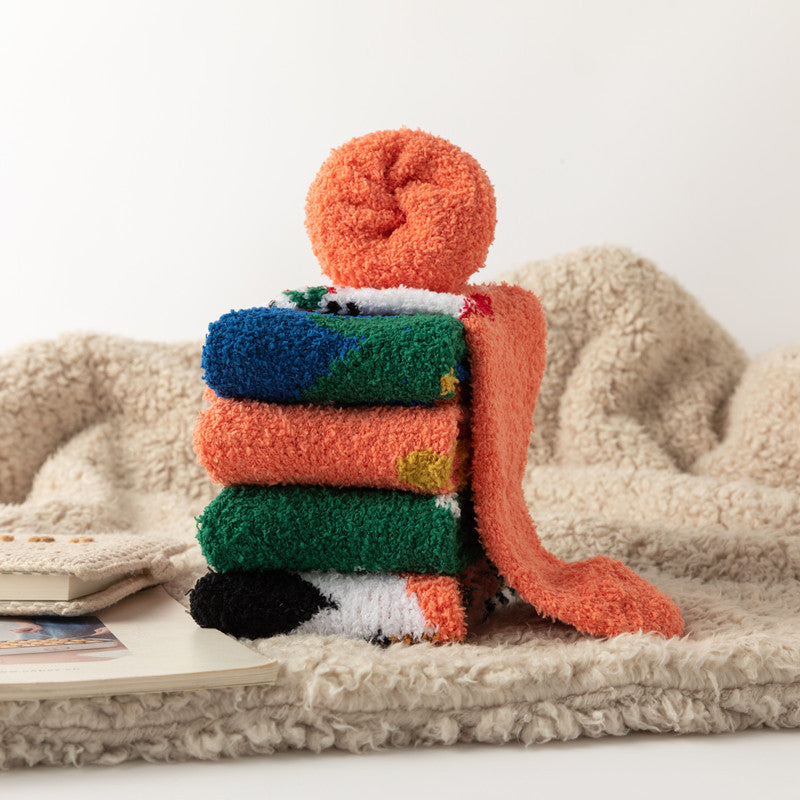 Christmas orange socks for children, winter thick INS trendy warm home socks, coral fleece flooring 3