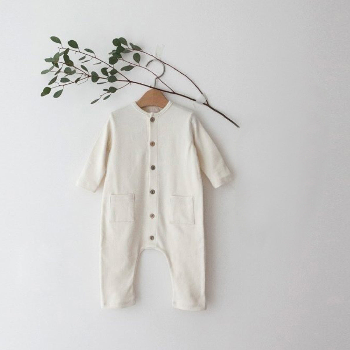 Solid-color Pocketed Chest-opening Baby Romper 6