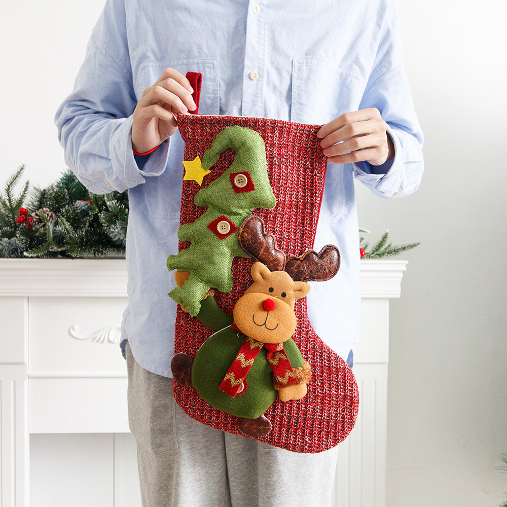 Christmas Decorations Knitted Yarn Large 3D Santa Claus Snowman Deer Christmas Socks Gift Bag 2