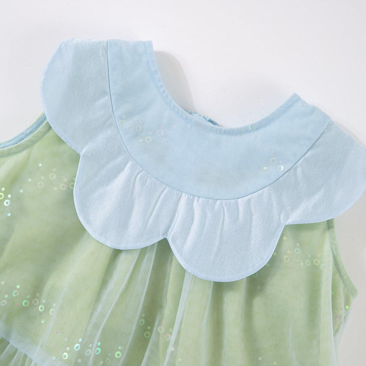 Floral-neck Sequined Tulle Ruffle-trimmed Dress For Girls 4