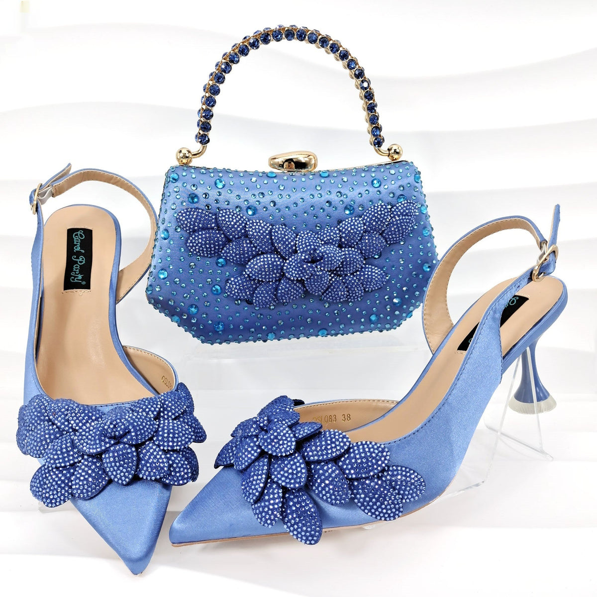 Cross-border Ladies Party Shoes Bag Set Handmade Leaf Decorative Wine Glass Heel 7