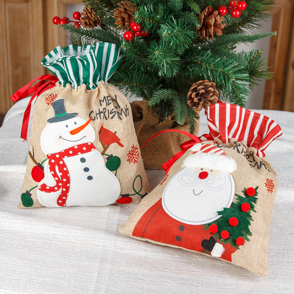 Christmas decorations, burlap gift bags, candy bags, apple bags, cartoon Christmas gift bags 2